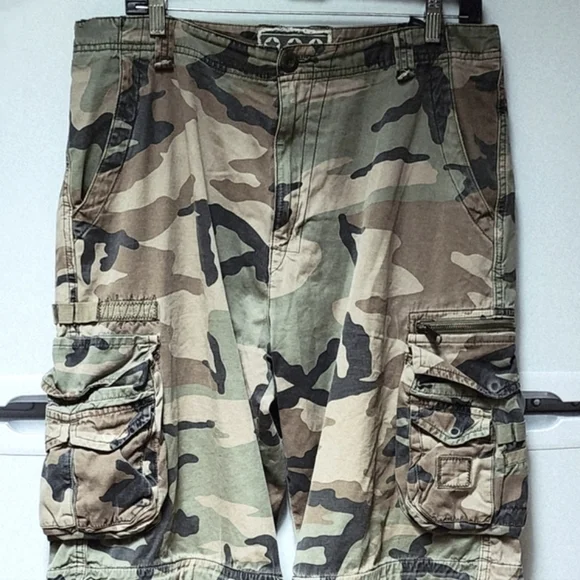 No Boundaries Men's Vintage Camo Cargo Zip Off Option Pants Pockets Sz 34" X 32" - Picture 2 of 12